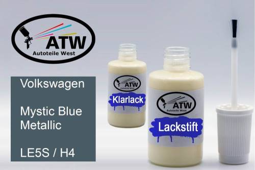 Volkswagen, Mystic Blue Metallic, LE5S / H4: 20ml Lackstift + 20ml Klarlack - Set, von ATW Autoteile West.